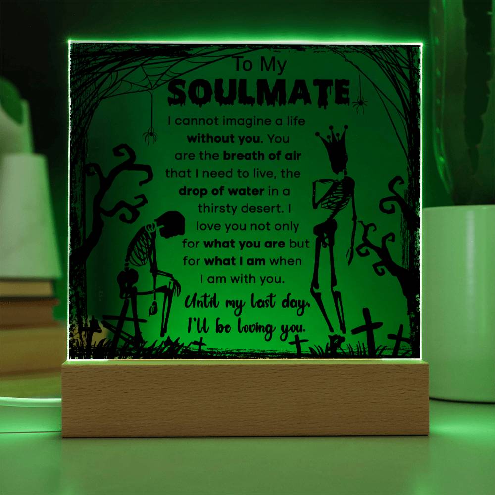 Soulmate Halloween Gift - Breath of Air - Acrylic Square Plaque with Available LED Night Light