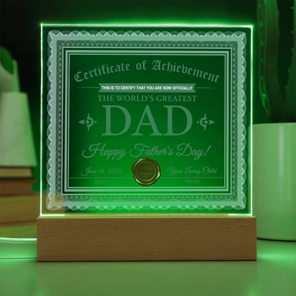 Dad Gift-Certificate Of Achievement-Square Acrylic Plaque