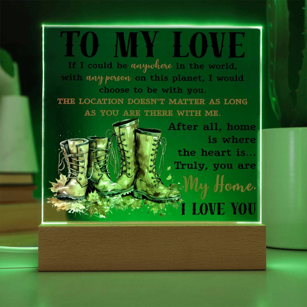 Soulmate Gift - Acrylic Square Plaque with Available LED Night Light - My Love My Home