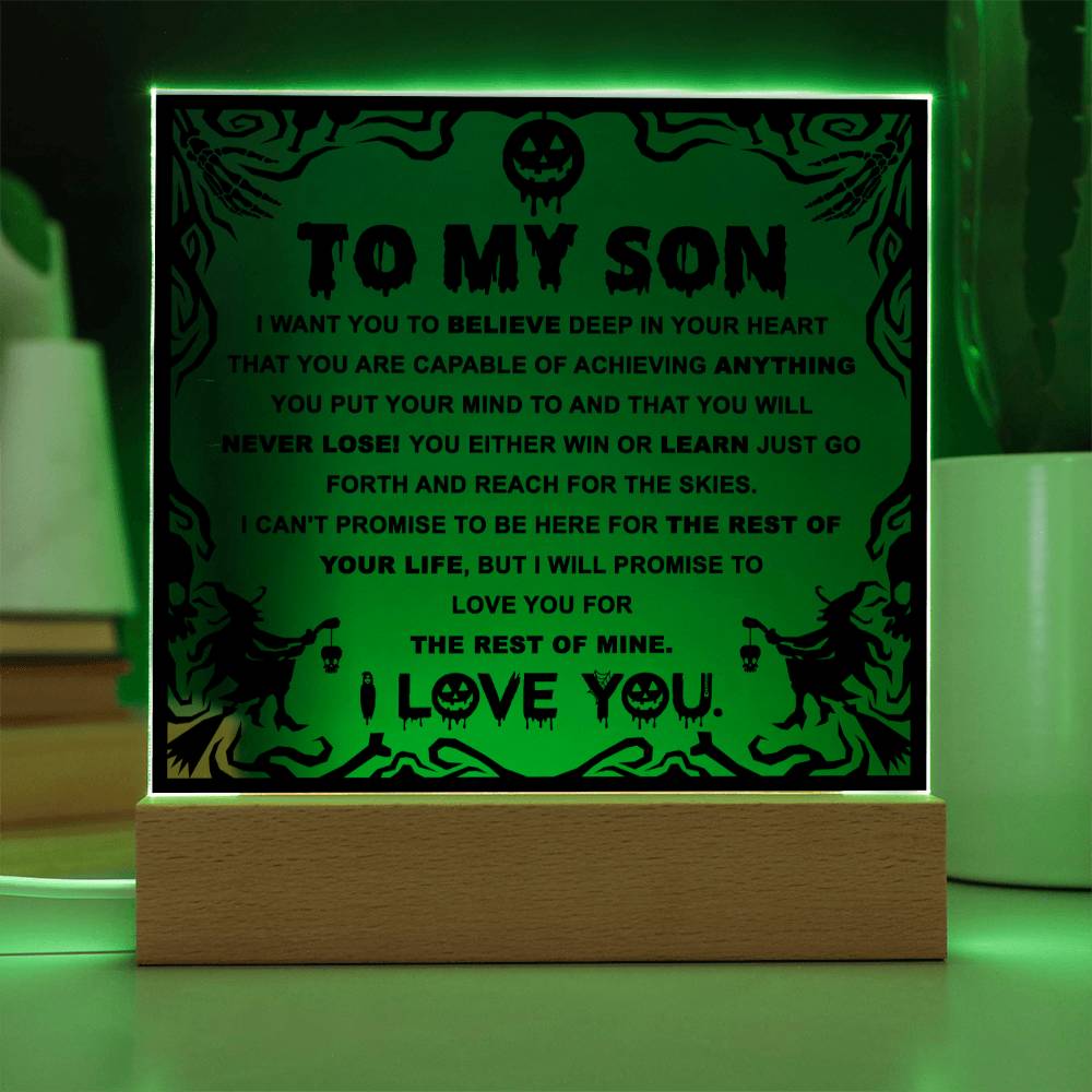 Halloween Gift For Son - Win or Learn - Acrylic Square Plaque with Available LED Night Light