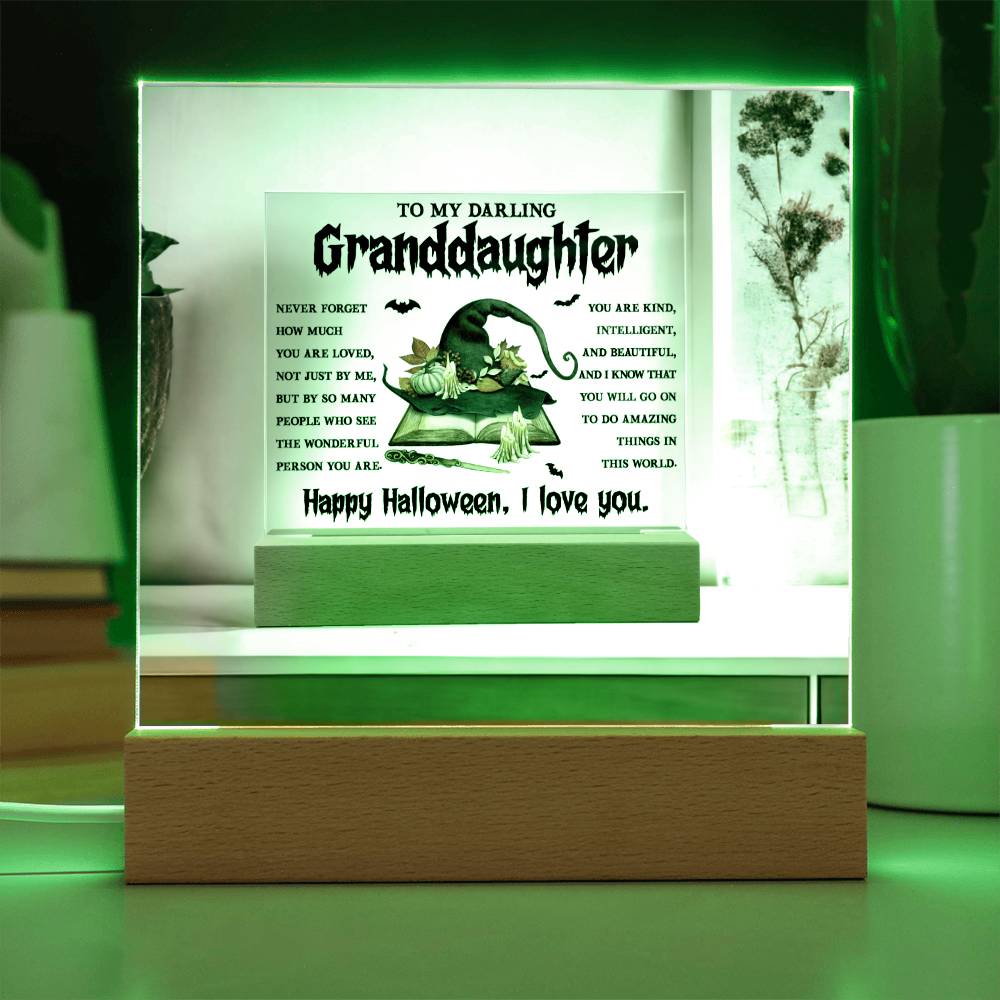 Granddaughter Halloween  Gift - Wonderful Person - Acrylic Square Plaque with Available Night Light