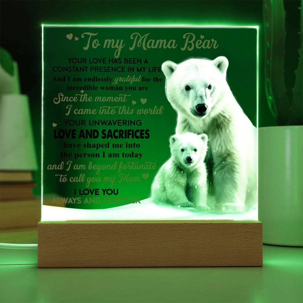 Gift For Mom - Mama Bear Acrylic Plaque with Available LED Night Light