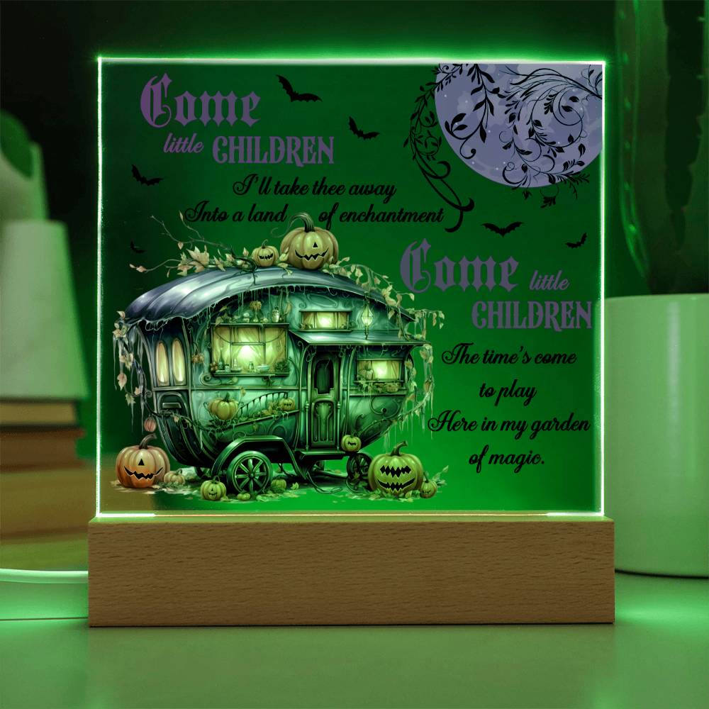 Halloween Gift - Garden of Magic - Acrylic Square Plaque with Available LED Night Light