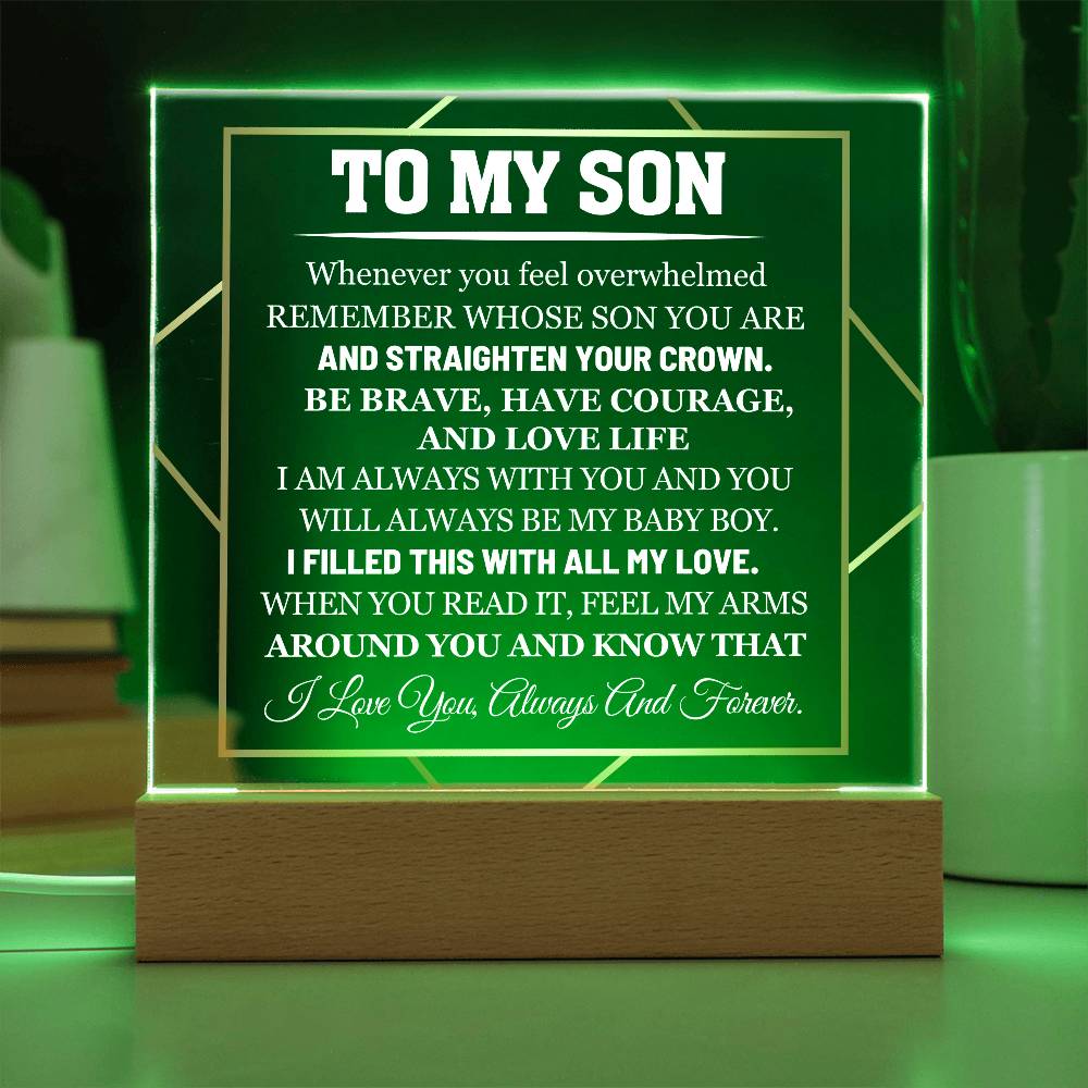 To My Son - Feel My Arms Around You - Acrylic LED Plaque Sign