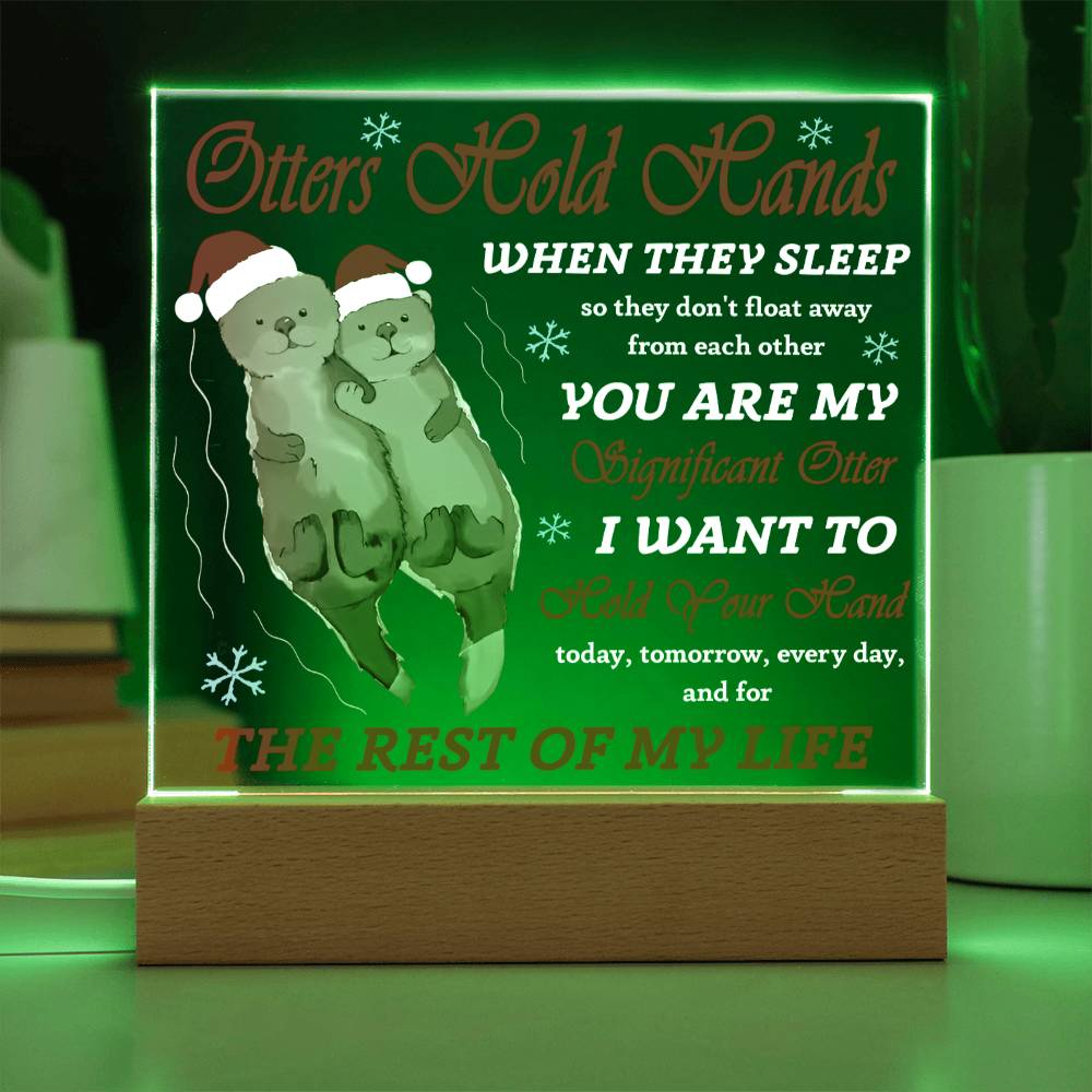 Soulmate Christmas Gift - Acrylic Square Plaque with Available LED Night Light -  Hold Your Hand