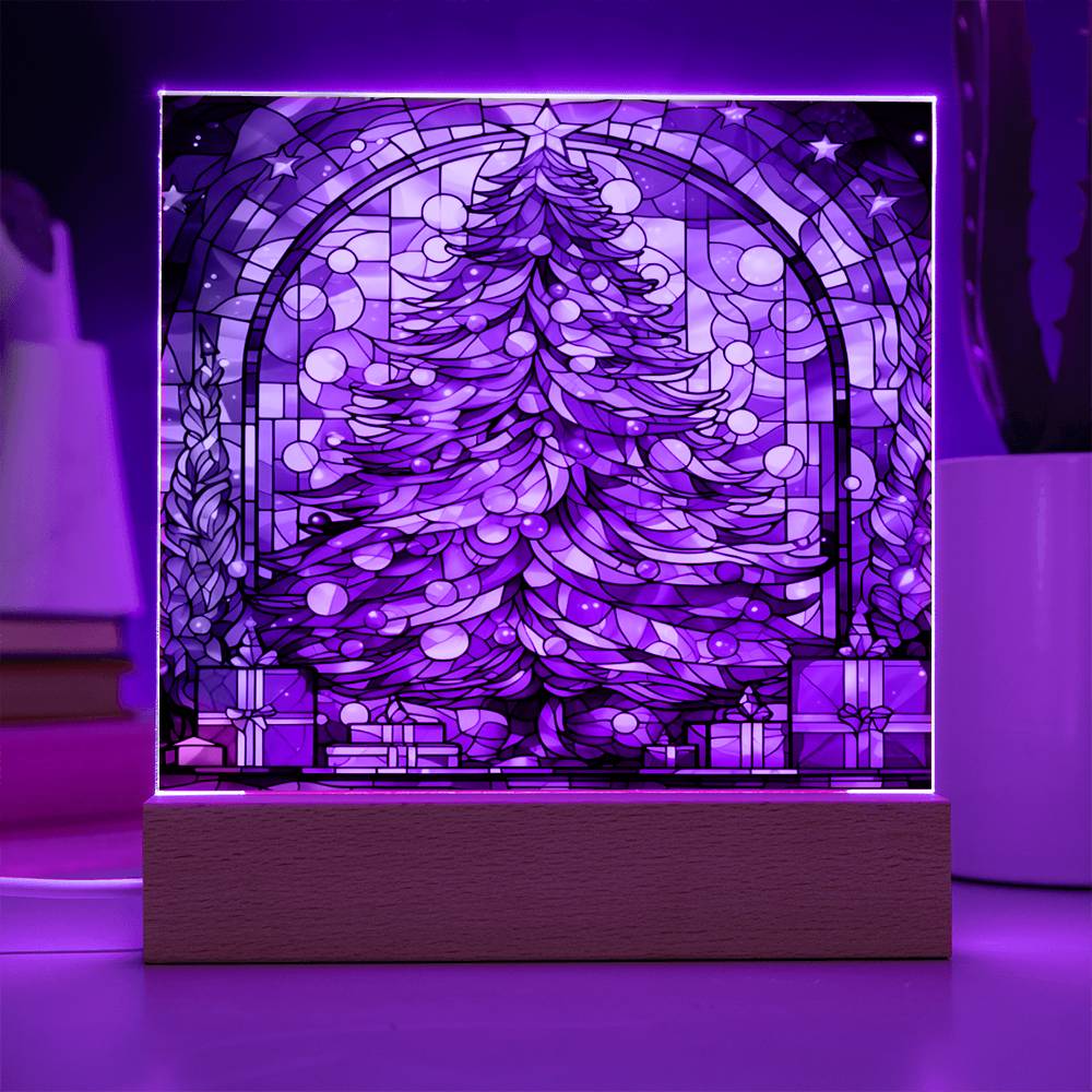 Christmas Gift - Acrylic Square Plaque with Available LED Night Light - Stained Glass 3