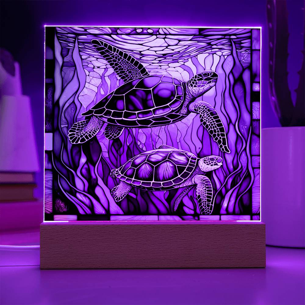 Turtle Gift - Stained Glass Turtle Acrylic Plaque with Available LED Night Light