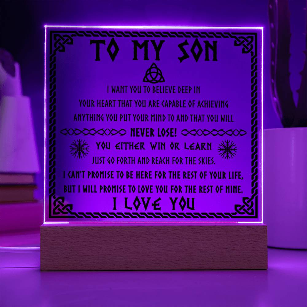 Son Gift - Acrylic Square Plaque with Available LED Night Light - Never Lose