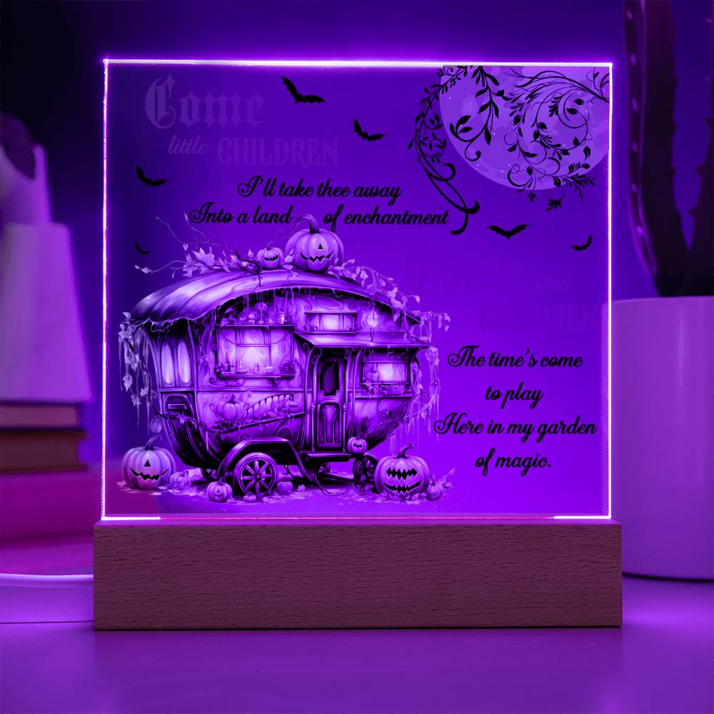 Halloween Gift - Garden of Magic - Acrylic Square Plaque with Available LED Night Light