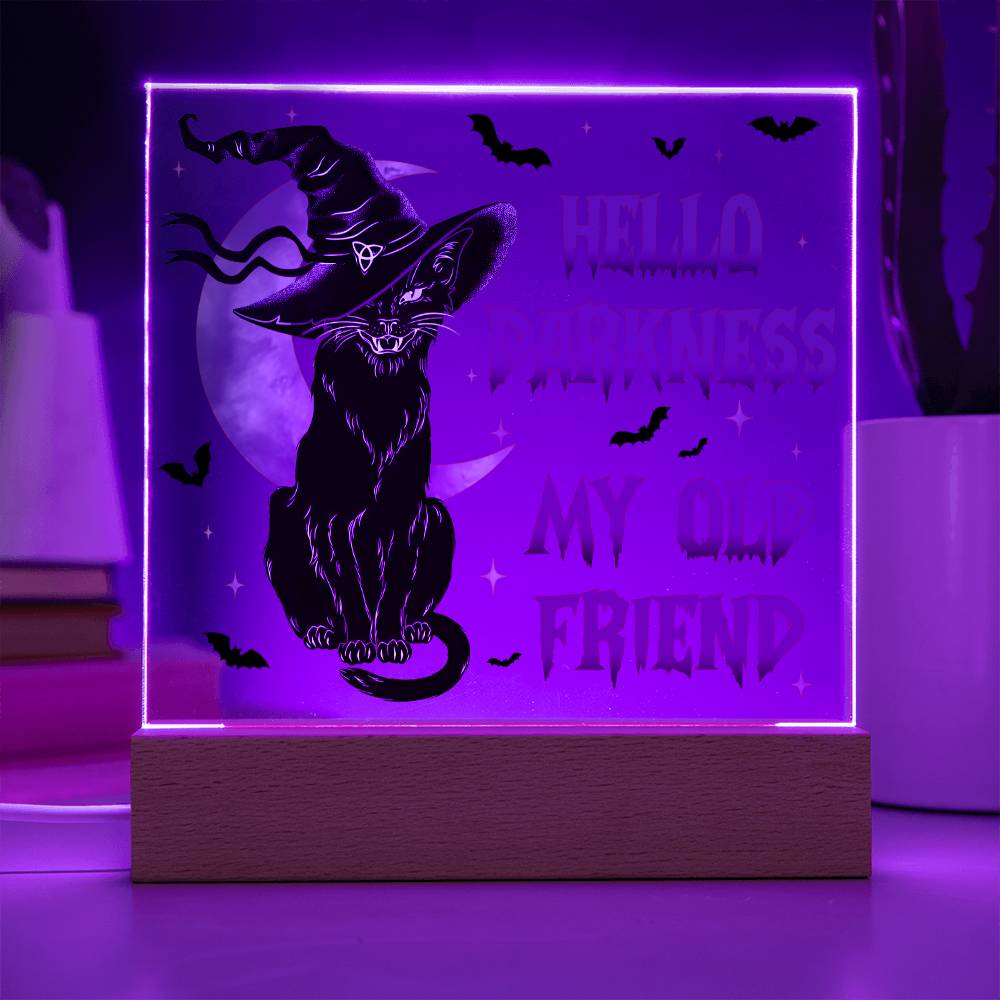 Halloween Gift For Friends - Hello Darkness - Acrylic Square Plaque with Available LED Night Light