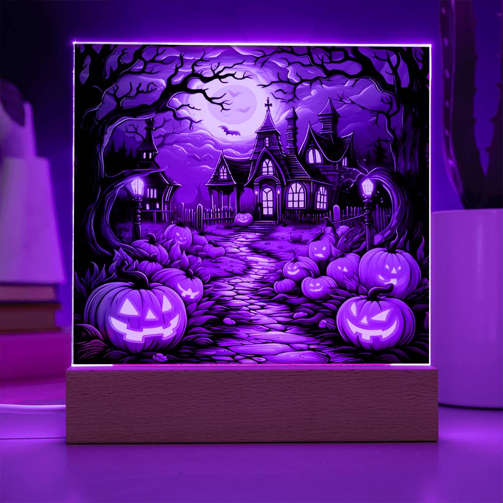 Halloween Gift - Halloween Acrylic Square Plaque with Available Night Light - LED