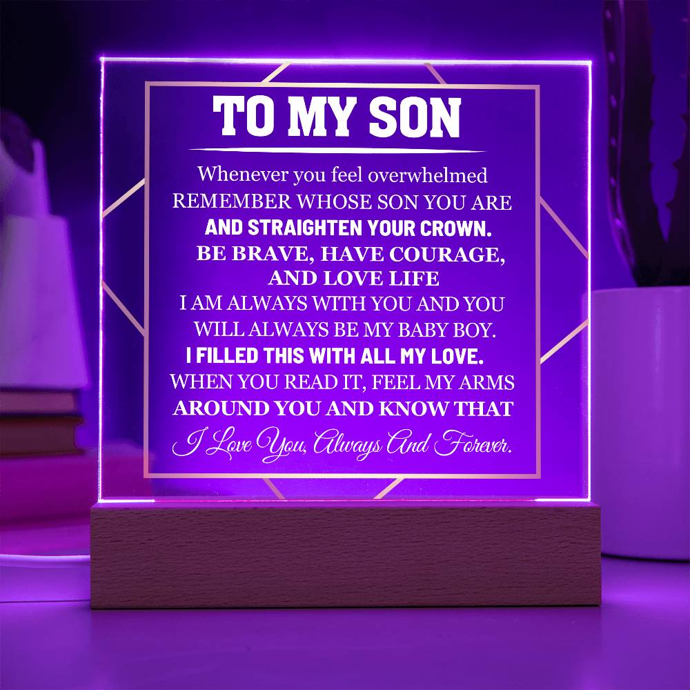 To My Son - Feel My Arms Around You - Acrylic LED Plaque Sign