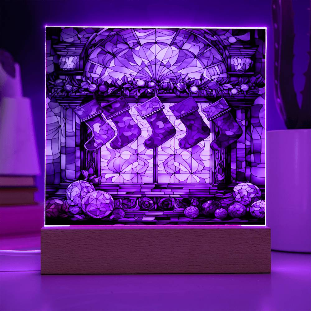 Christmas Gift - Acrylic Square Plaque with Available LED Night Light - Stained Glass 1