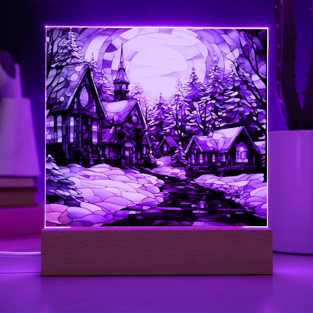 Christmas Gift - Acrylic Square Plaque with Available LED Night Light - Stained Glass 2