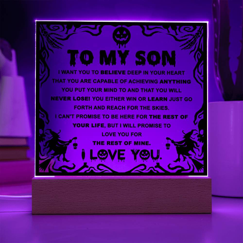 Halloween Gift For Son - Win or Learn - Acrylic Square Plaque with Available LED Night Light