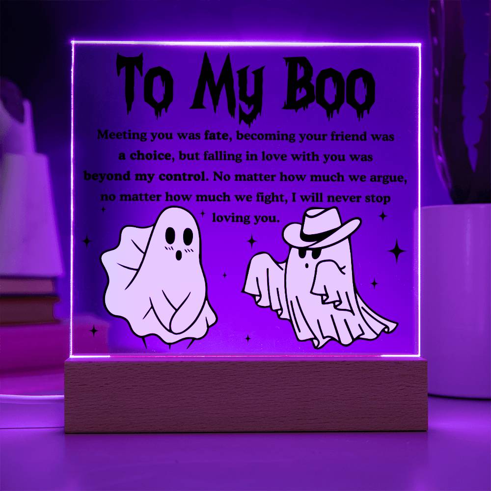 Soulmate Halloween Gift - My Boo - Acrylic Square Plaque with Available Night Light