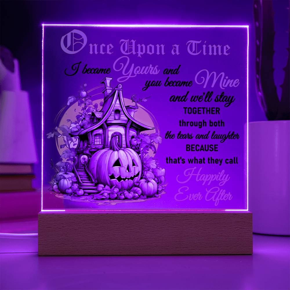 Soulmate Halloween Gift - Tears and Laughter - Acrylic Square Plaque with Available LED Night Light