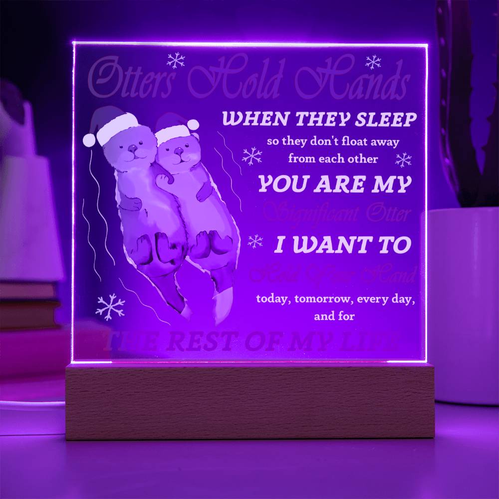 Soulmate Christmas Gift - Acrylic Square Plaque with Available LED Night Light -  Hold Your Hand