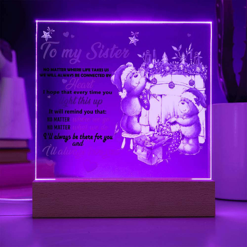 Sister Christmas Gift - Connected By Heart - Square Acrylic Plaque