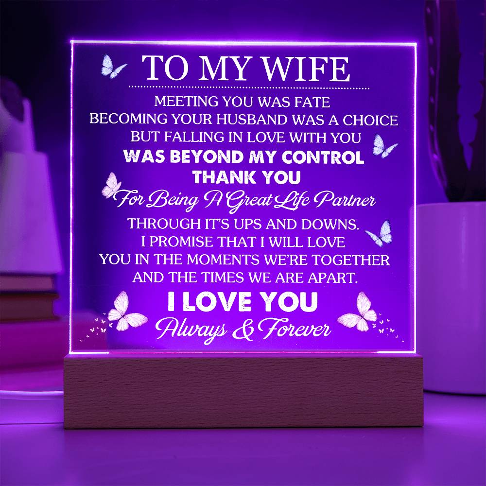 To My Wife - Thank You For Being A Great Life Partner - Acrylic LED Plaque