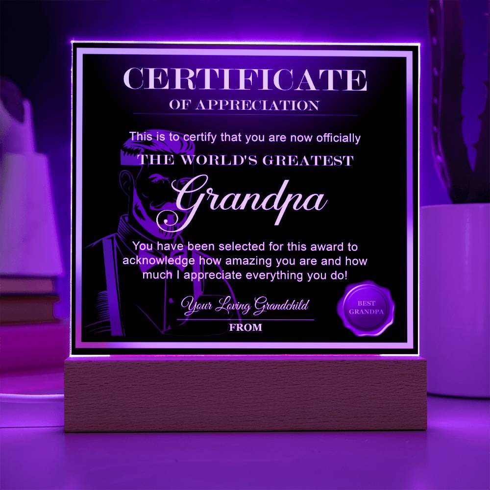 Grandpa Gift-Worlds Greatest Grandpa-Square Acrylic Plaque