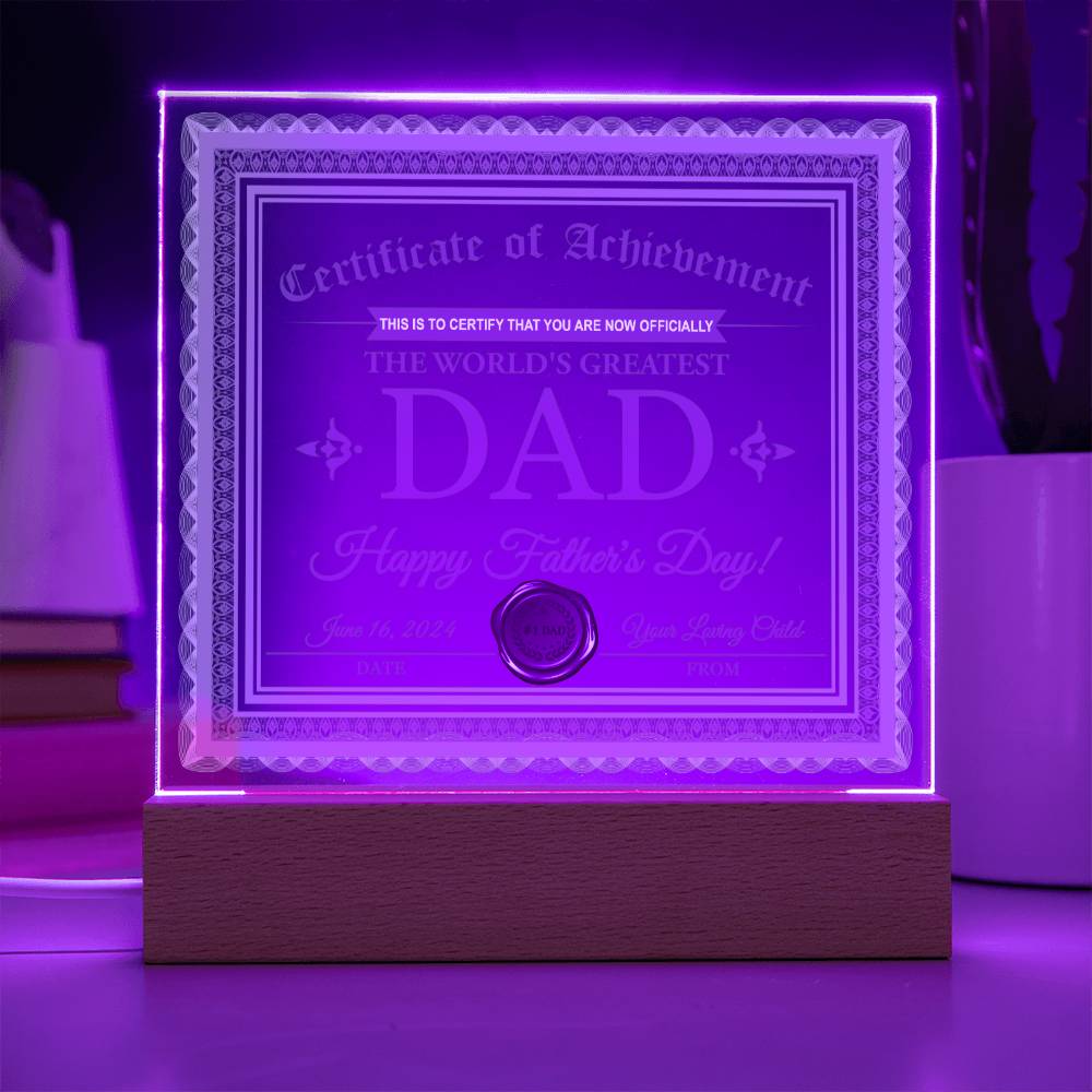 Dad Gift-Certificate Of Achievement-Square Acrylic Plaque