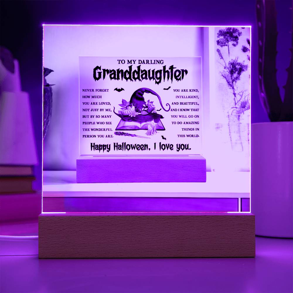 Granddaughter Halloween  Gift - Wonderful Person - Acrylic Square Plaque with Available Night Light