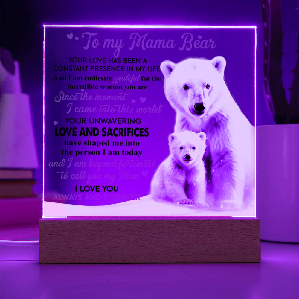 Gift For Mom - Mama Bear Acrylic Plaque with Available LED Night Light