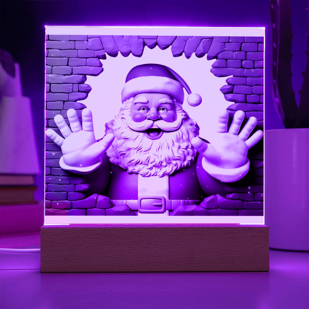 Santa 3D Acrylic Square Plaque with Available LED Night Light