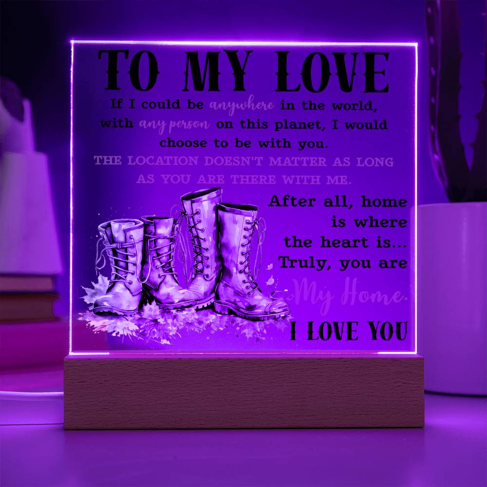 Soulmate Gift - Acrylic Square Plaque with Available LED Night Light - My Love My Home