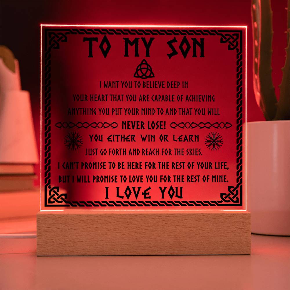 Son Gift - Acrylic Square Plaque with Available LED Night Light - Never Lose