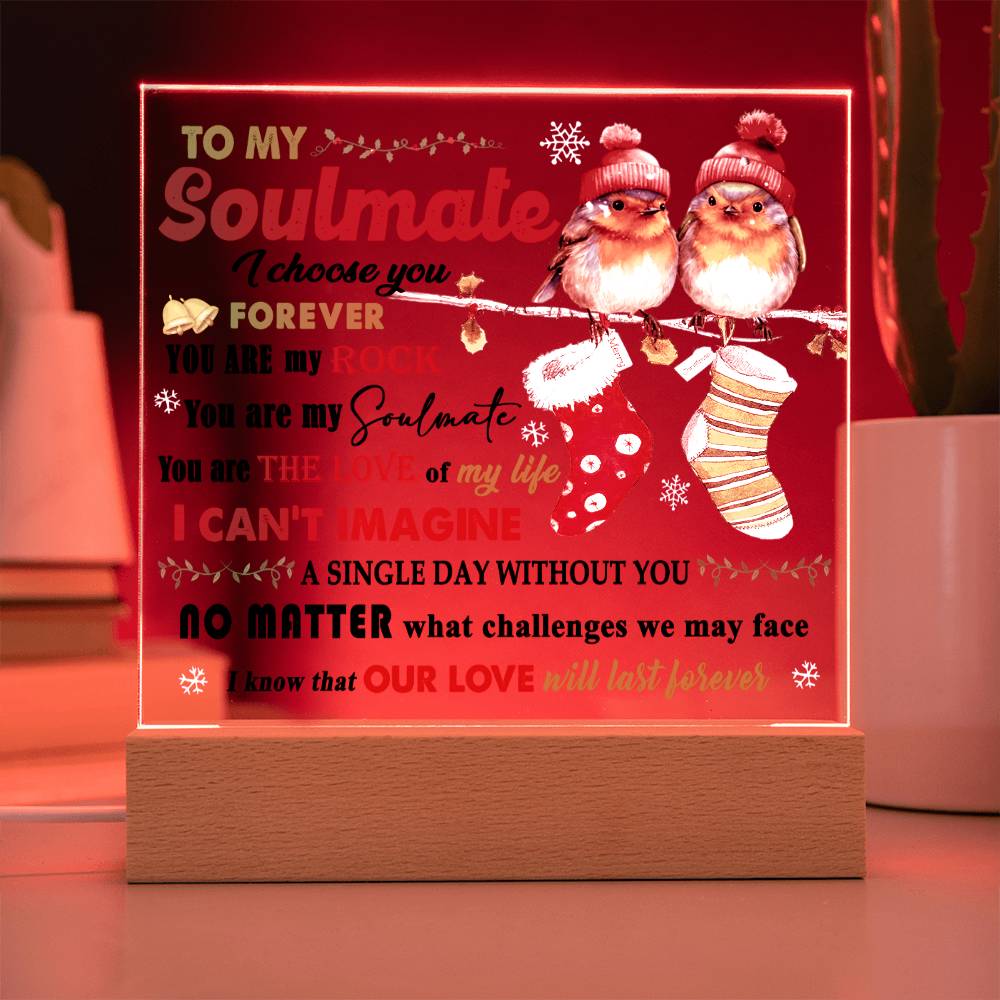 Soulmate Christmas Gift - Acrylic Square Plaque with Available LED Night Light -  Our Love Will Last Forever