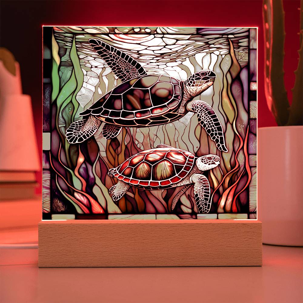 Turtle Gift - Stained Glass Turtle Acrylic Plaque with Available LED Night Light