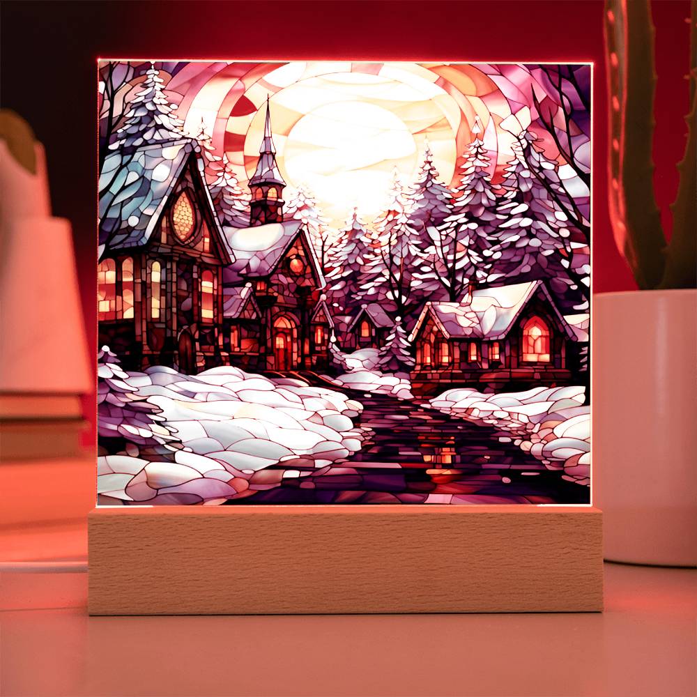 Christmas Gift - Acrylic Square Plaque with Available LED Night Light - Stained Glass 2