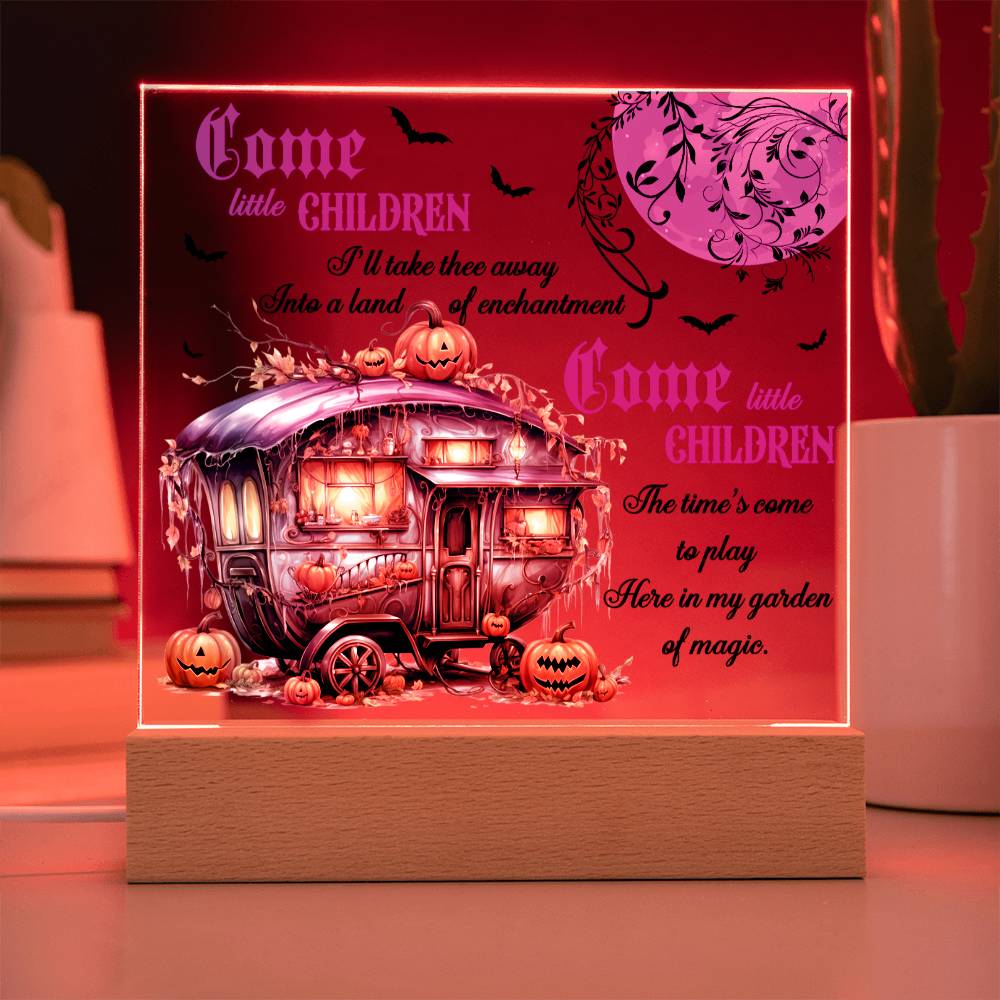 Halloween Gift - Garden of Magic - Acrylic Square Plaque with Available LED Night Light