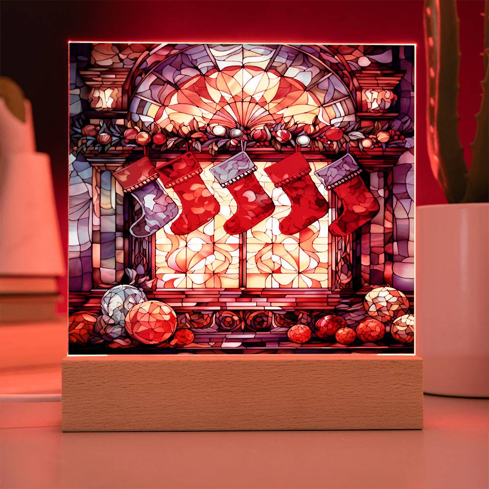 Christmas Gift - Acrylic Square Plaque with Available LED Night Light - Stained Glass 1