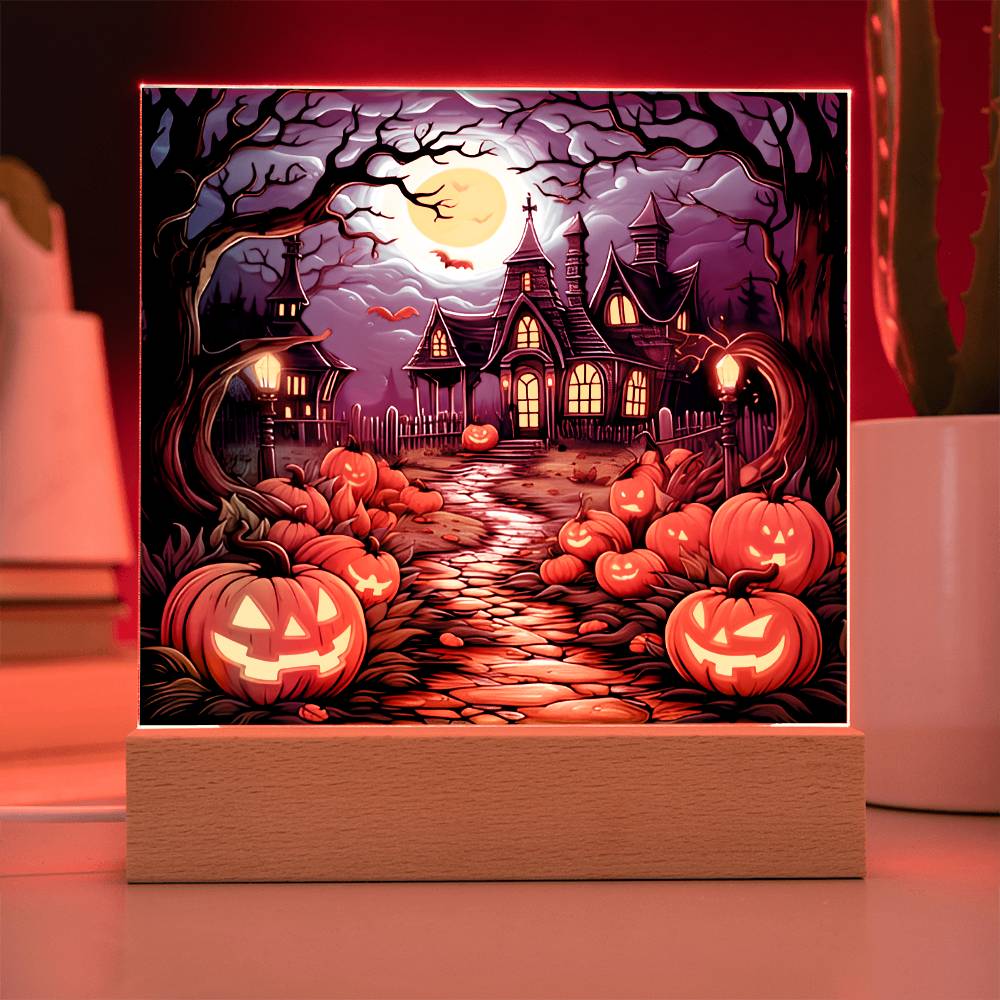 Halloween Gift - Halloween Acrylic Square Plaque with Available Night Light - LED