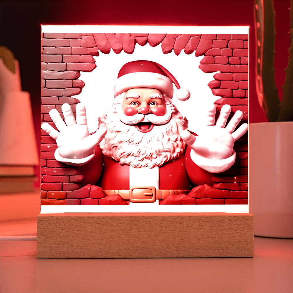 Santa 3D Acrylic Square Plaque with Available LED Night Light