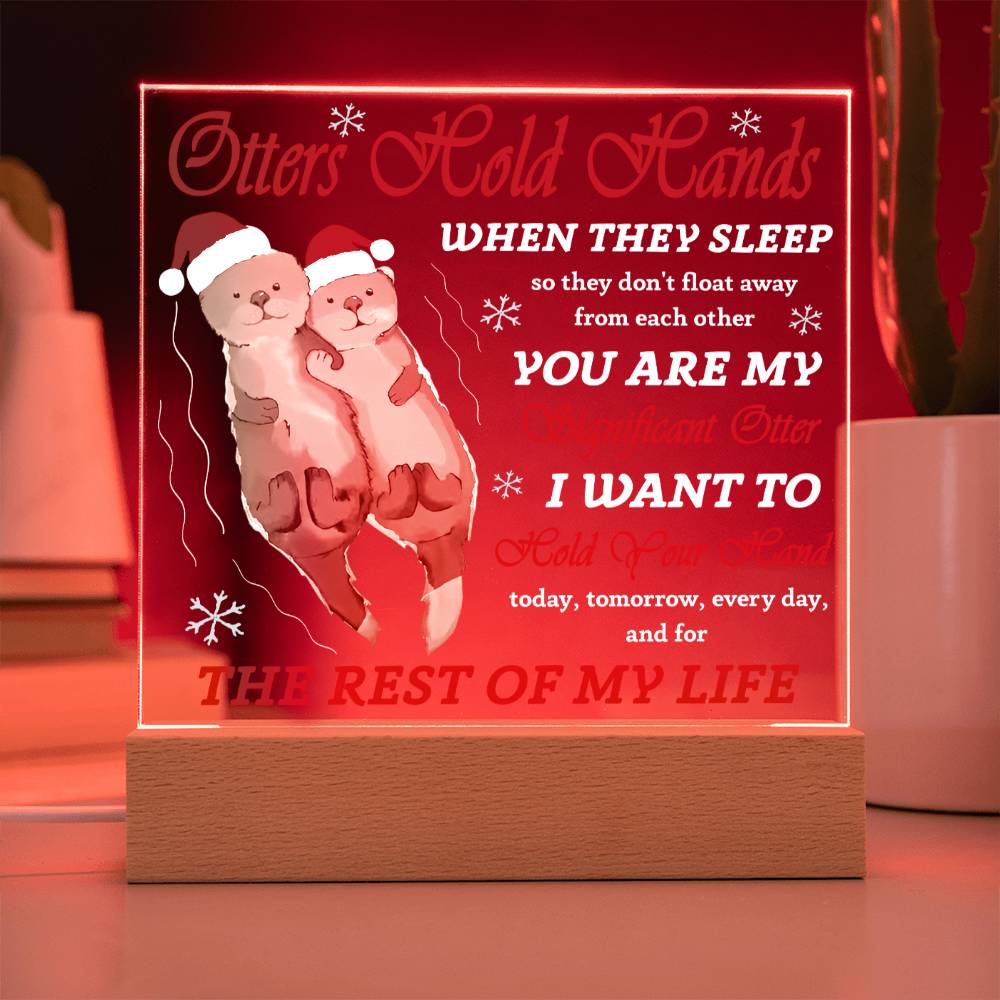 Soulmate Christmas Gift - Acrylic Square Plaque with Available LED Night Light -  Hold Your Hand