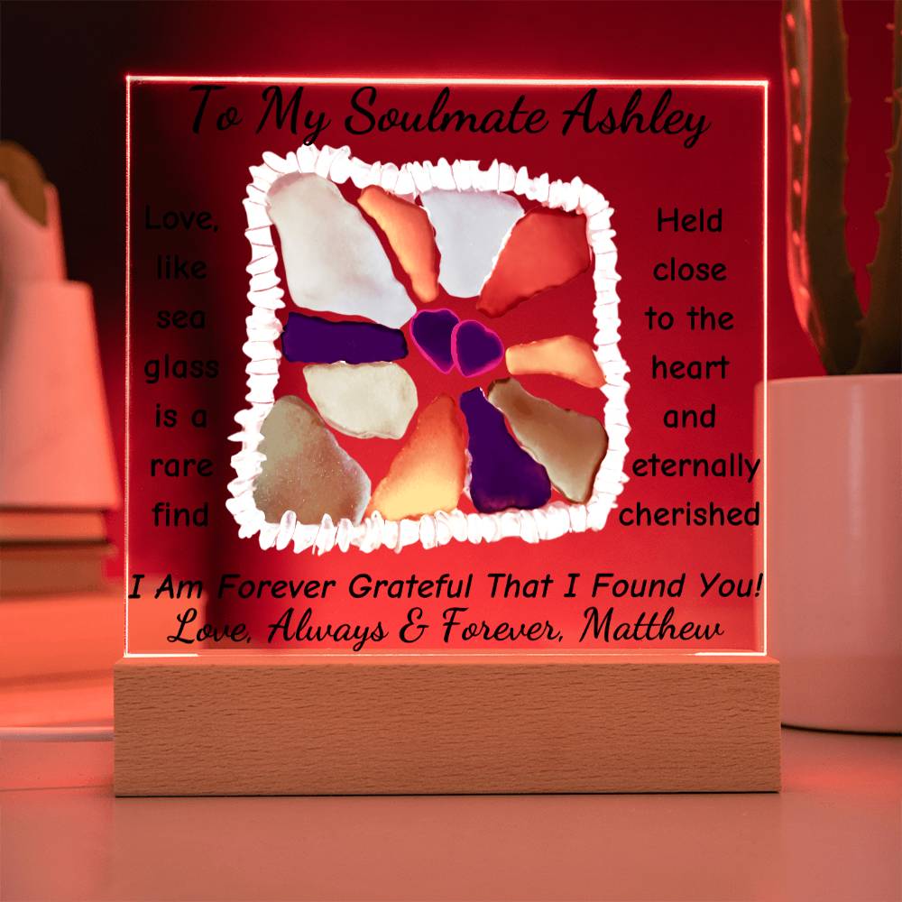 Personalized To My Soulmate Sea Glass Acrylic Plaque Table Top Display