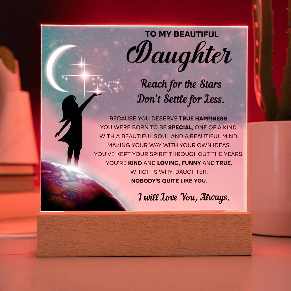 Daughter Gift - Acrylic Square Plaque with Available LED Night Light - Kind and Loving