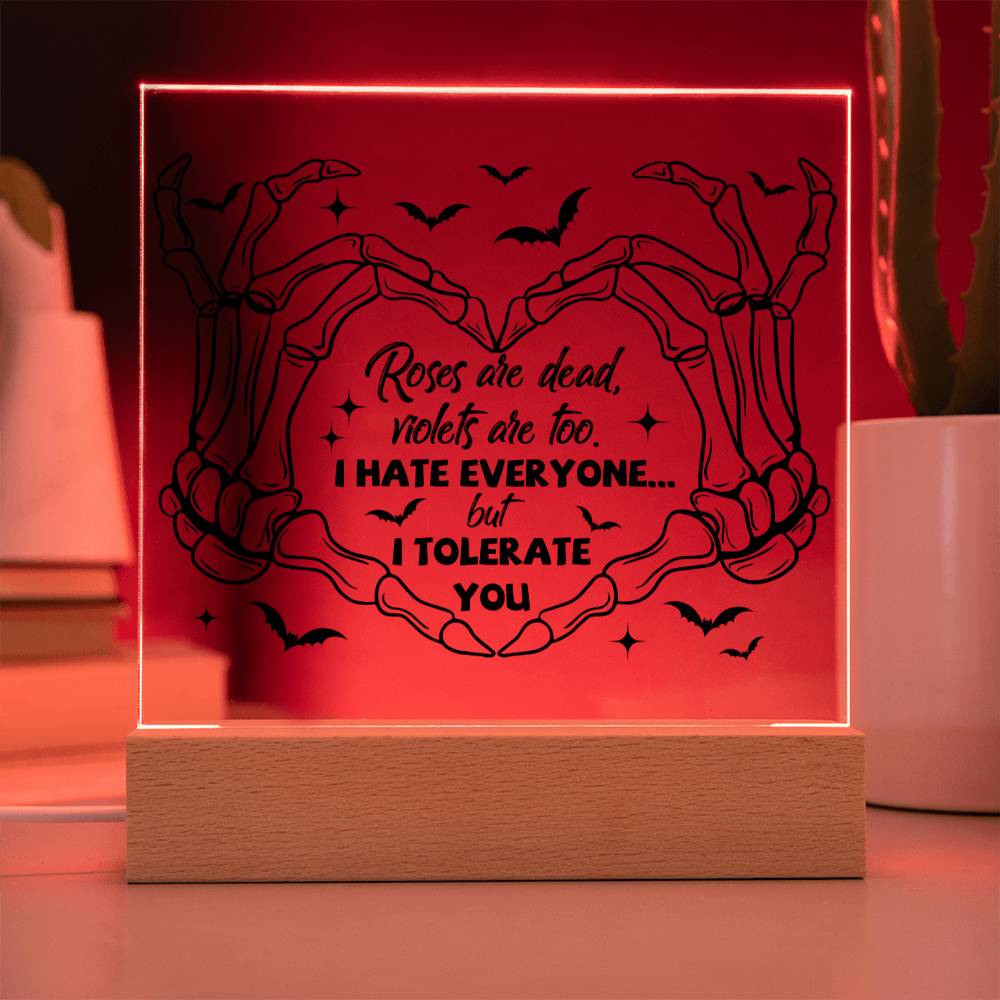 Halloween Gift - I Tolerate You - Acrylic Square Plaque with Available LED Night Light