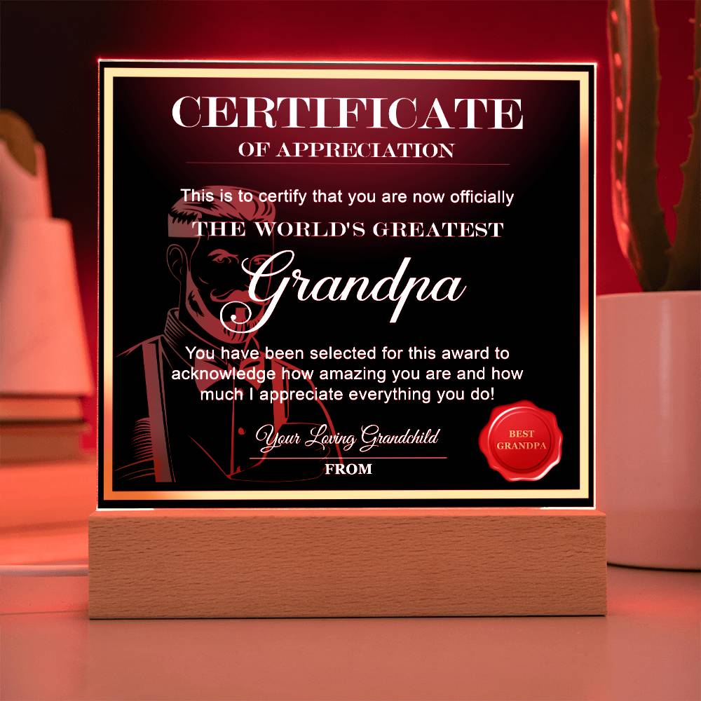 Grandpa Gift-Worlds Greatest Grandpa-Square Acrylic Plaque