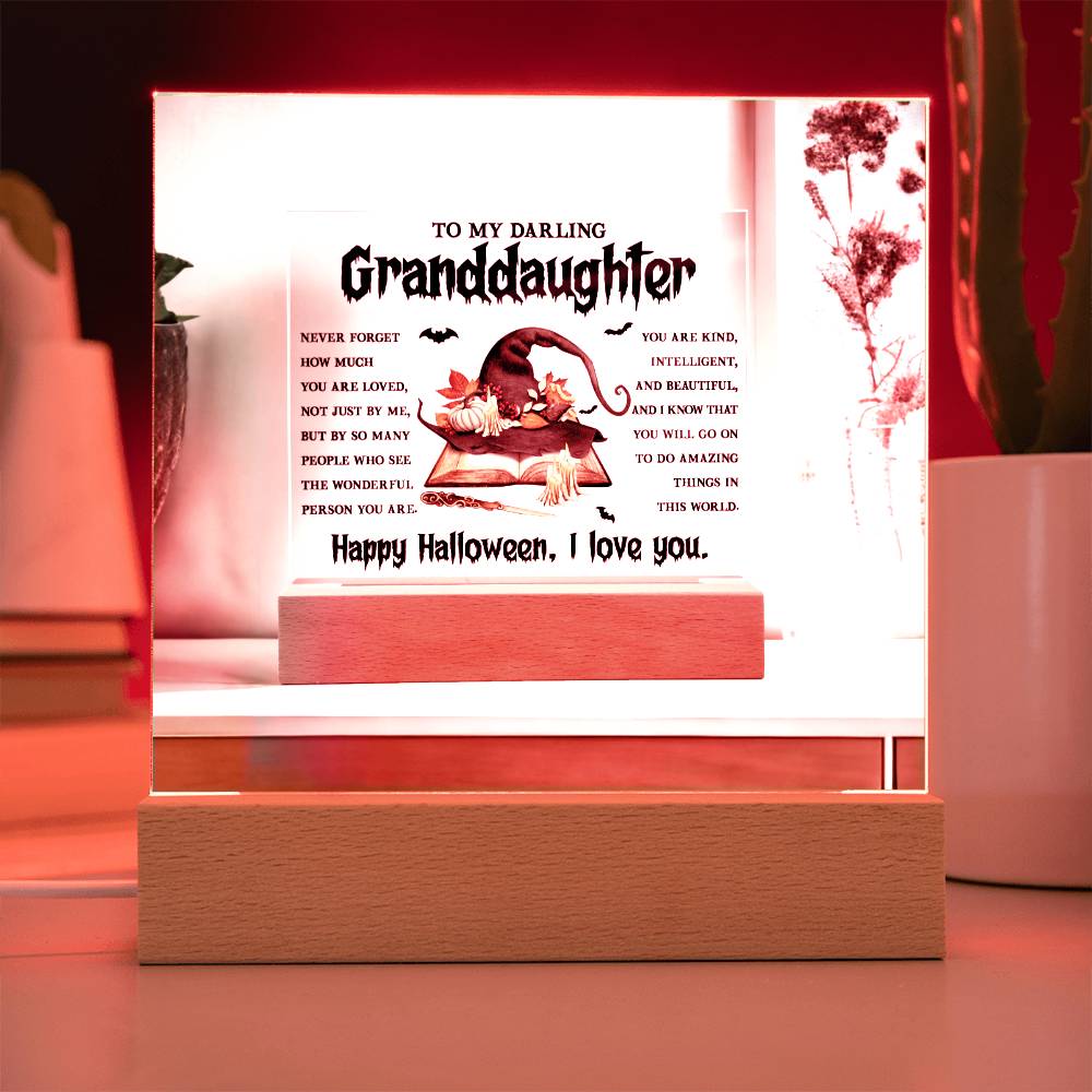 Granddaughter Halloween  Gift - Wonderful Person - Acrylic Square Plaque with Available Night Light