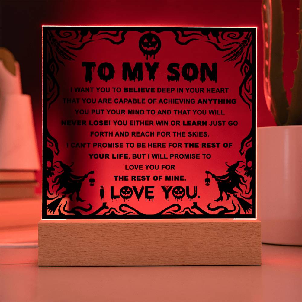 Halloween Gift For Son - Win or Learn - Acrylic Square Plaque with Available LED Night Light