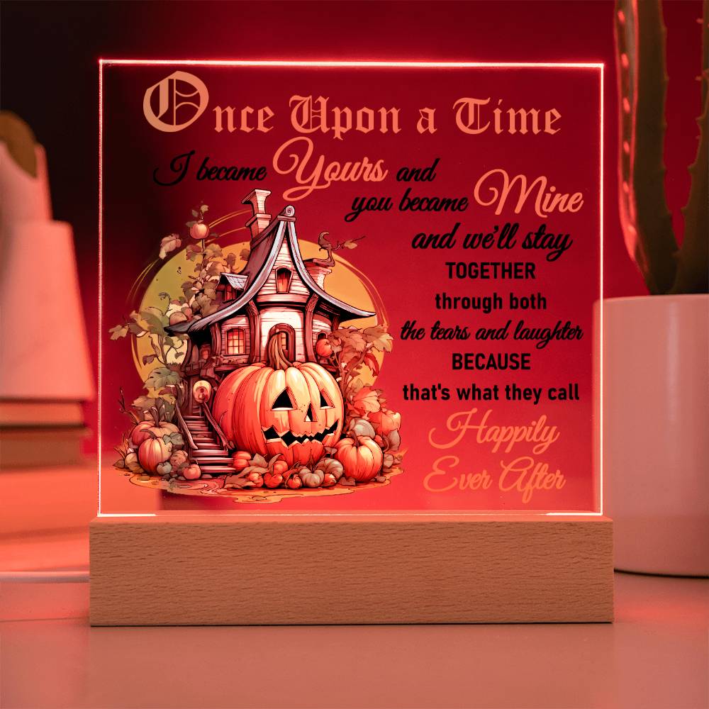 Soulmate Halloween Gift - Tears and Laughter - Acrylic Square Plaque with Available LED Night Light