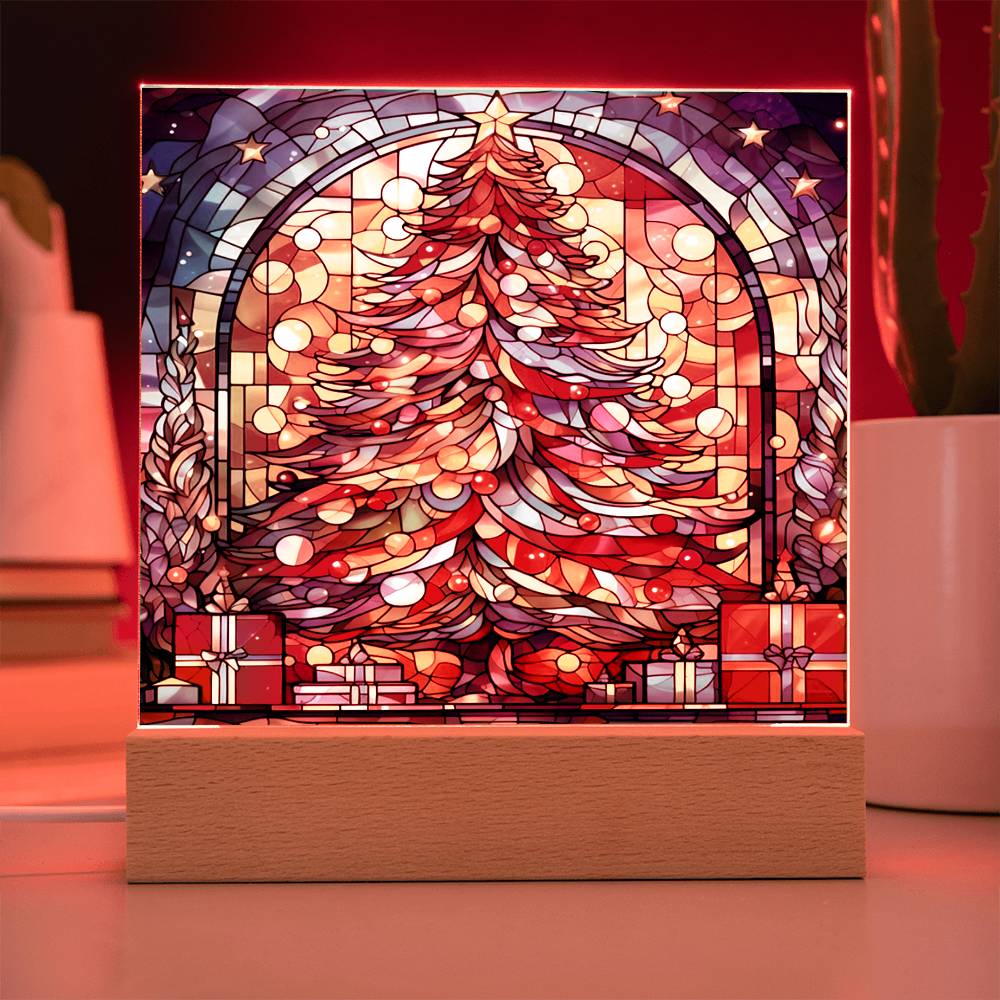 Christmas Gift - Acrylic Square Plaque with Available LED Night Light - Stained Glass 3