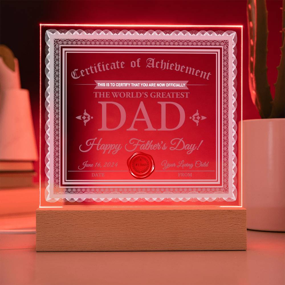 Dad Gift-Certificate Of Achievement-Square Acrylic Plaque