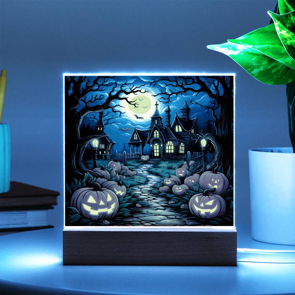 Halloween Gift - Halloween Acrylic Square Plaque with Available Night Light - LED