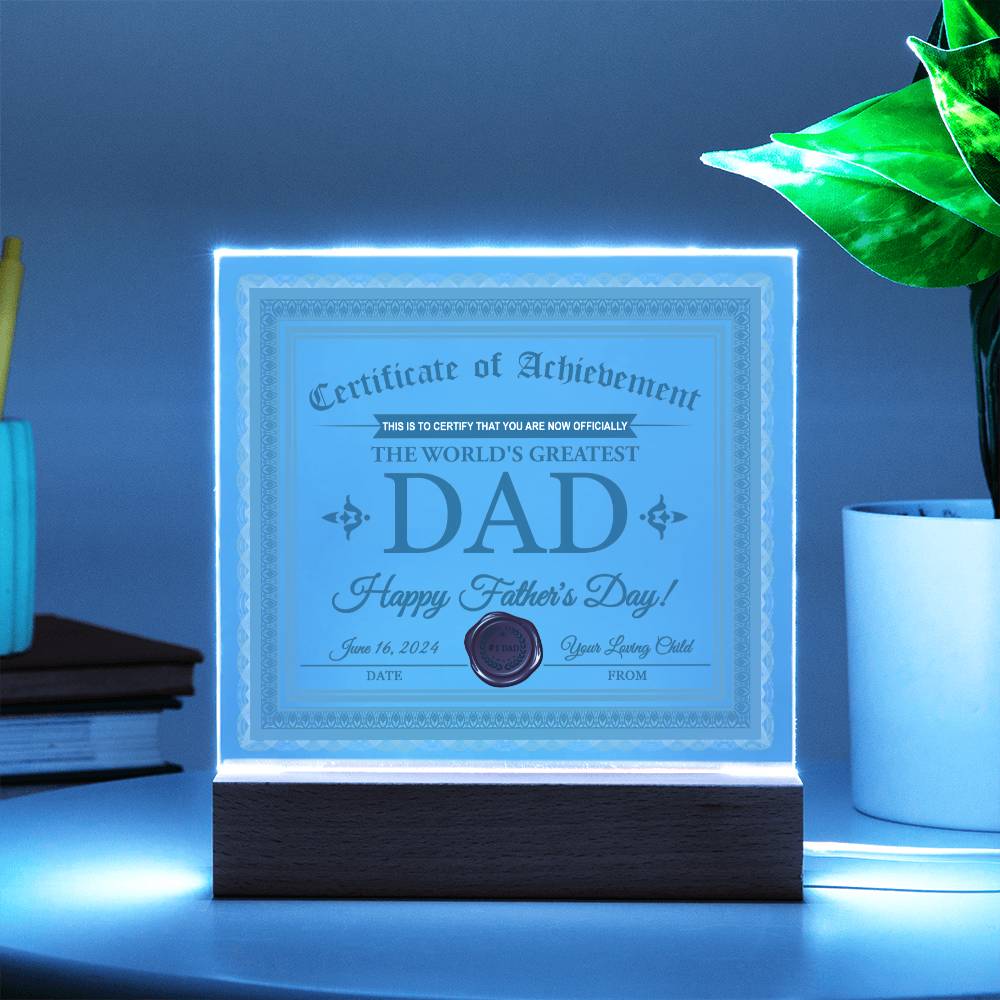 Dad Gift-Certificate Of Achievement-Square Acrylic Plaque